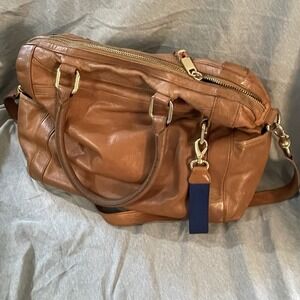 Rebecca Minkoff Leather Weekend Satchel Bag Cognac Camel Large Duffel Tote